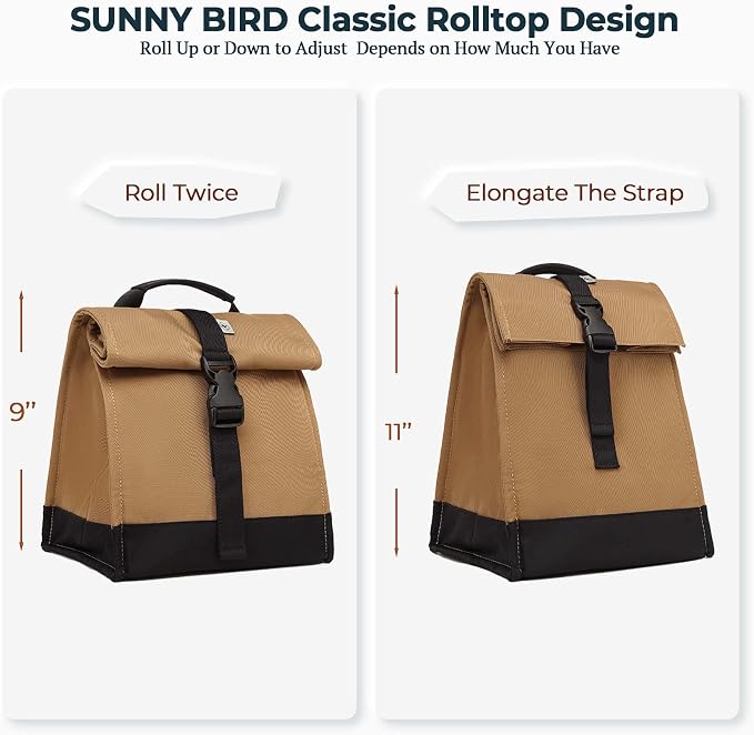 SUNNY BIRD Insulated Lunch Bag Rolltop Lunch Box Tote Bag - Image 4