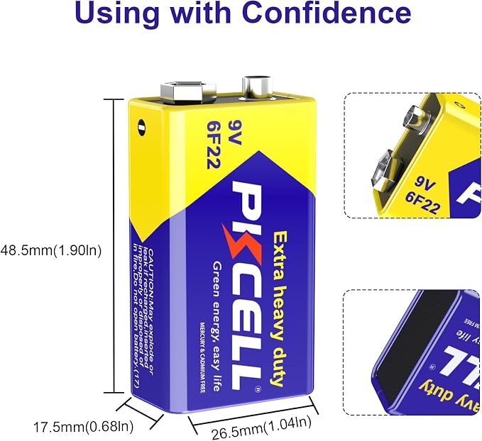 9V 6F22 Batteries High-Power Batteries Long Battery Life 9 Volt Carbon - Image 3