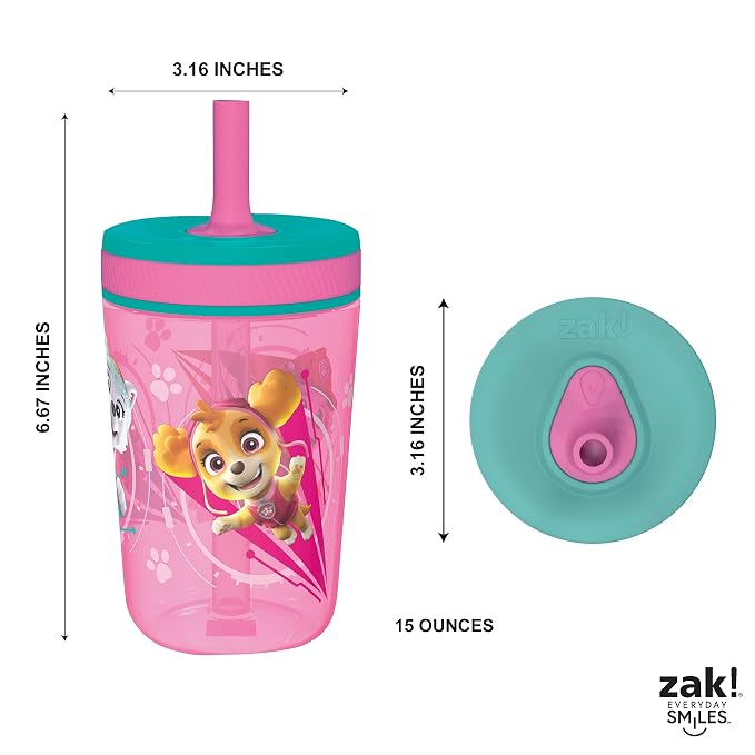 Zak Designs Kelso 15 oz Tumbler Set (Paw Patrol Skye & Everest) Leak-Proof Screw-On Lid with Straw Made of Durable Plastic and Silicone, Perfect Cup Bundle for Toddlers, Kids (2pc Set) - Image 8