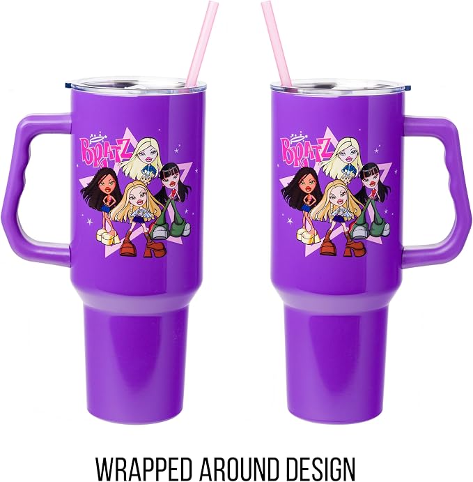 Silver Buffalo Bratz Featuring Cloe, Yasmin, Jade, and Sasha Double Walled Stainless Steel Tumbler with Handle and Straw, Fits in Standard Cup Holder, 40 Ounces - Image 5