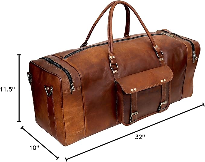 Leather 24 Inch Luggage Handmade Duffel Bag Carryall Weekender Travel Overnight - Image 9