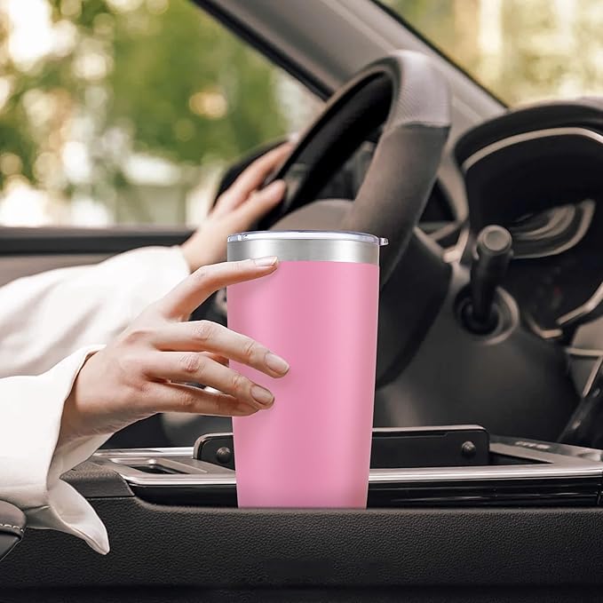 20 oz Tumbler with Lid Stainless Steel Double Wall Vacuum Insulated Tumblers Powder Coated Cups Travel Mug Keep Drinks Cold and Hot, Pink - Image 5