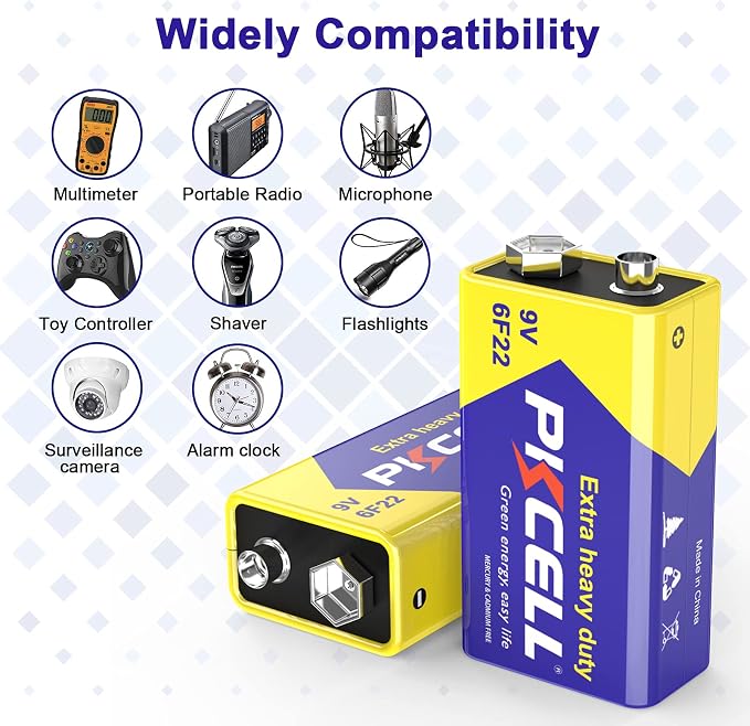 9V 6F22 Batteries High-Power Batteries Long Battery Life 9 Volt Carbon - Image 2