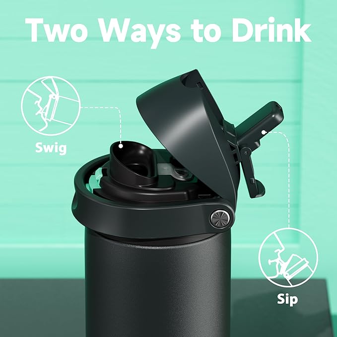 24 oz Insulated Water Bottle for Sports: Meoky Stainless Steel Water Bottle with 2-in-1 Straw and Spout Lid - Leak Proof, Cold for 24 Hours, Fits in Car Cup Holder, BPA-Free for Travel Gym, Foggy Tide - Image 3