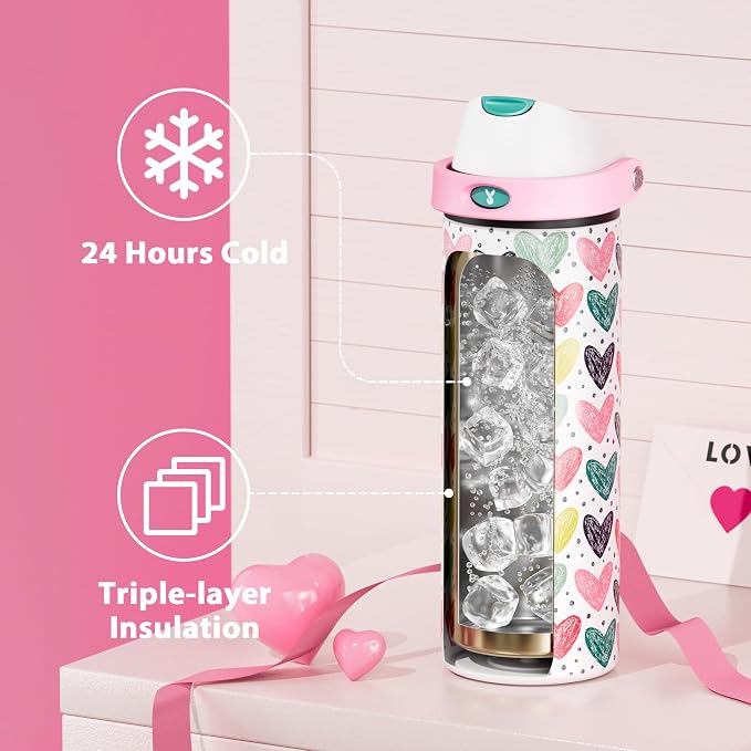 24 oz Valentine's Day Water Bottle: Meoky Stainless Steel Water Bottle with Straw and Spout Lid - Leak Proof, Cold for 24 Hours, Fits in Car Cup Holder, Valentines Day Gifts for Him Men Husband, Heart - Image 3