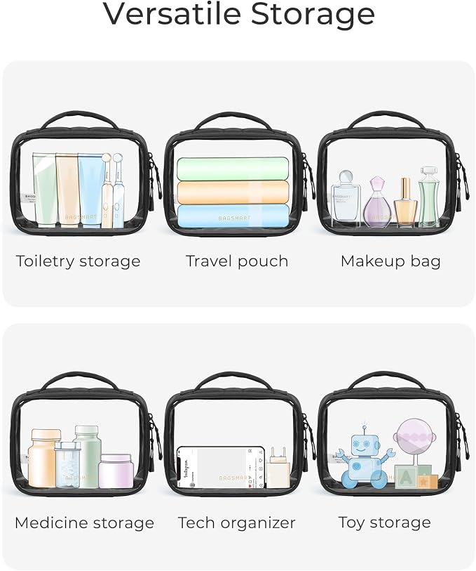 BAGSMART 2 Pack Clear Toiletry Bag, Puffy Edges TSA-Approved Travel Toiletry Bag - Image 5