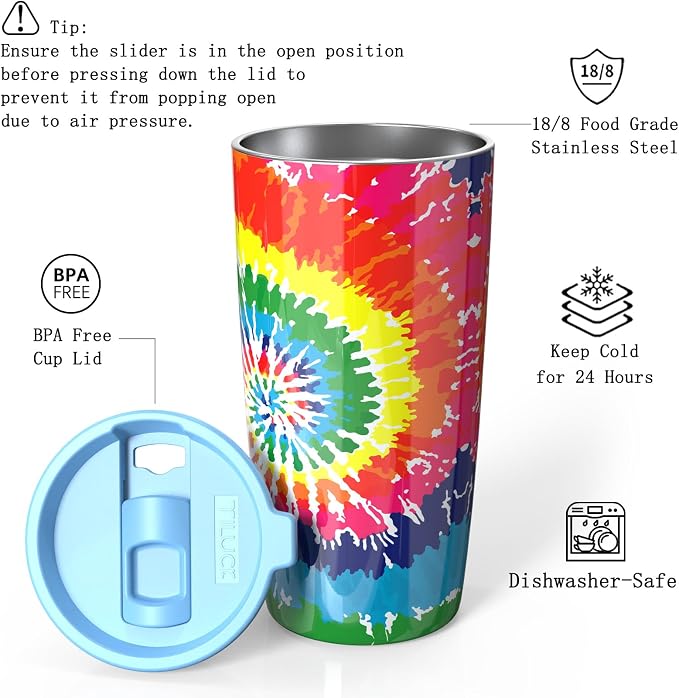 TILUCK 20 oz Insulated Tumbler with BPA-Free Lid, Stainless Steel Vacuum Travel Coffee Mug, Double Wall Coffee Tumbler（20oz，RotatingRainbow） - Image 2