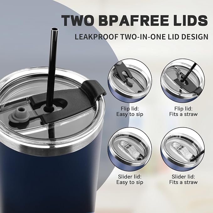 40 oz Tumbler with Lids and Straws, Stainless Steel Insulated Coffee Tumbler, Double Wall Vacuum Insulated Travel Mug Cup, Leakproof Thermal Coffee Cup for Hot and Cold Drinks (Indigo Black) - Image 5