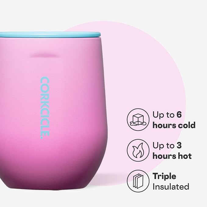 Corkcicle Stemless Wine Tumbler - Keeps Drinks Cold for 6 Hours - Triple-Insulated Stainless Steel - Non-Slip Base - Summer Drinkware Gift - Keeps Drinks Ice Cold - 12 oz - Pink Pop - Image 3
