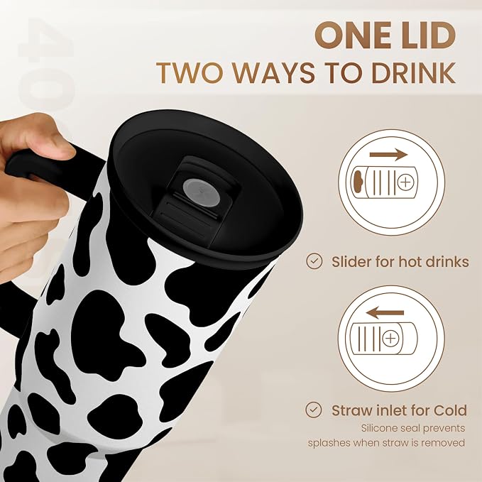 SANDJEST Cow Tumbler with Handle 40oz, Cow Print Cup Stainless Steel Tumblers Coffee Travel Cups with Slider Lid, Cow Gifts for Women Birthday Christmas Mothers Day - Image 5