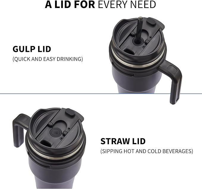 ALOUFEA 20 oz Insulated Coffee Mug Tumbler with Handle, Stainless Steel Travel Mug Tumbler with Lid and Straw,Double Wall Vacuum Leak Proof Ice Coffee Thermal Cup, Sky Blue - Image 2