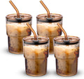 BLUEPOLAR 13 oz Tumbler Water Glass, Water Bottle with Straw and Dustproof Lid, Coffee Ice Cup Double Wall Insulated Glass Cup (Amber-4pack) by BLUEPOLAR