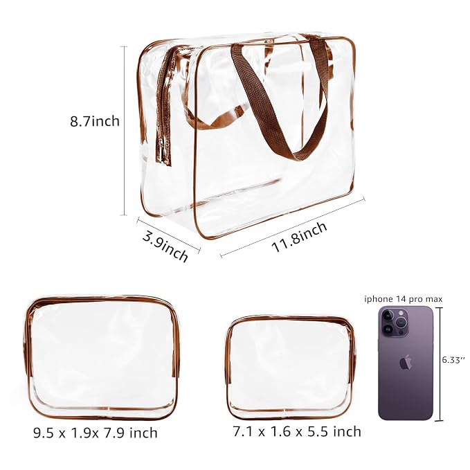 3Pcs Crystal Clear PVC Travel Toiletry Bag Kit - Image 5