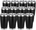 20oz Stainless Steel Tumbler Bulk with Lid, Travel Mug - Double Wall Vacuum Powder Coated Cup - Black, 12 Pack by Unknown