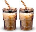 BLUEPOLAR 13oz/400ml Glass Water Tumbler with Straw and Lid Sealed Carry On Thick Wall Iced Coffee Cup Glass Cup for Water, Iced Tea Fruit Juice Etc (Amber-2PACK) by BLUEPOLAR
