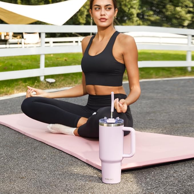 40 oz Tumbler with Handle and Straw Lid,Insulated Reusable Stainless Steel Water Bottle Travel Mug，Cupholder Friendly Double Wall Vacuum Sealed Cup (Lavender Purple) - Image 7