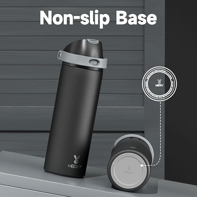 24 oz Insulated Water Bottle for Sports: Meoky Stainless Steel Water Bottle with 2-in-1 Straw and Spout Lid - Leak Proof, Cold for 24 Hours, Fits in Car Cup Holder, BPA-Free for Travel Gym, Night - Image 9