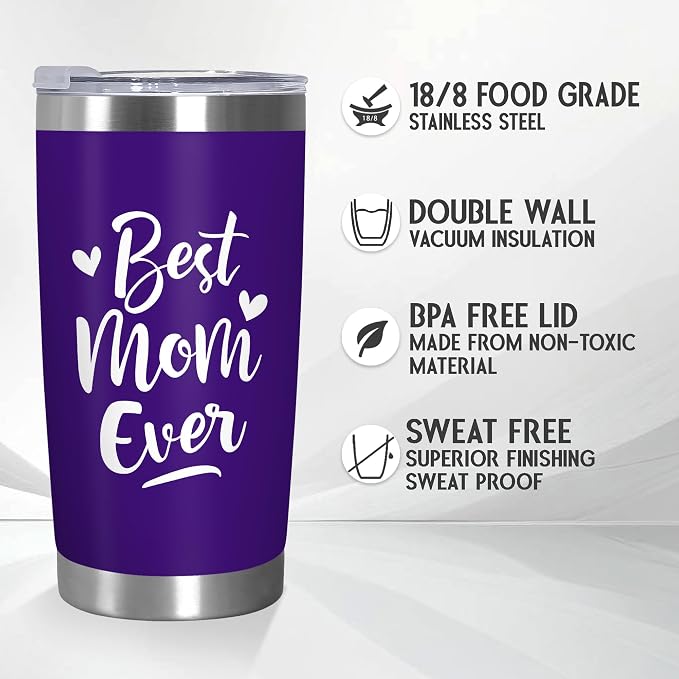 TEEZWONDER Birthday Gifts for Mom from Daughter Son - Best Mom Ever Stainless Steel Insulated Coffee Tumbler with Lid 20 oz - Mothers Day Birthday Gifts for Moms Mama Mother in Law Stepmom - Image 2