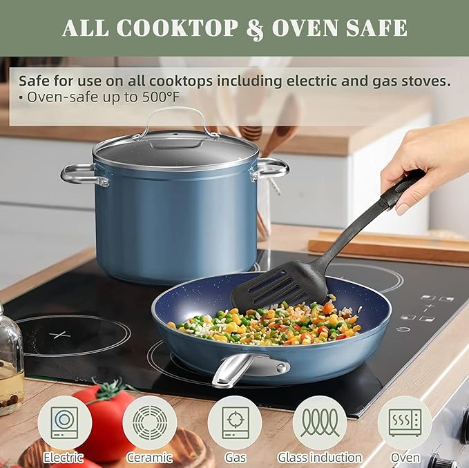 Nuwave 7pc Cookware Set Healthy Duralon Blue Ceramic Nonstick Coated, Diamond - Image 5