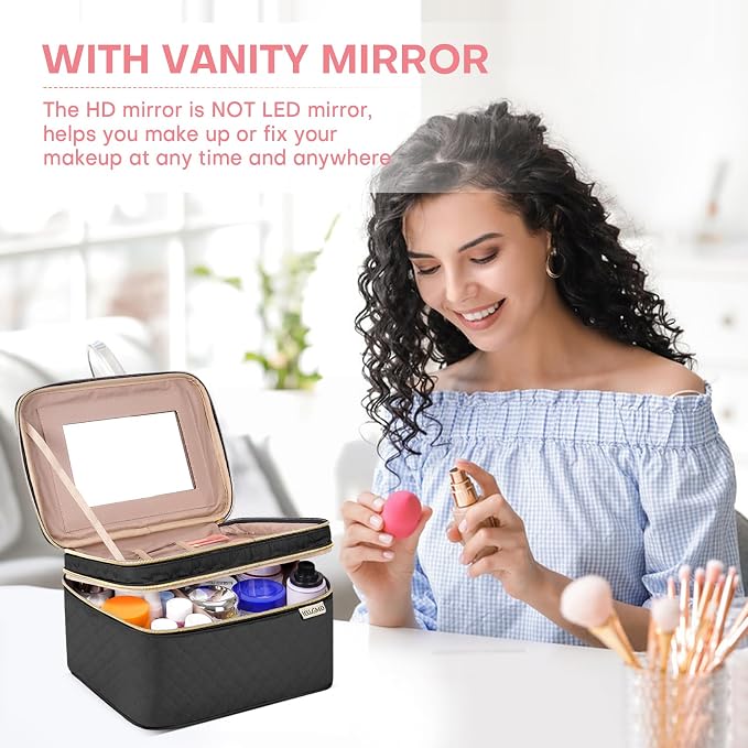 Double Layer Travel Makeup Bag Women, Cosmetic Organizer Case, Travel - Image 3