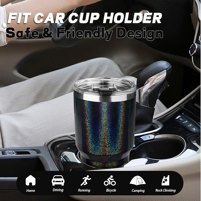 30 oz Tumbler with Lids and Straws, Stainless Steel Insulated Coffee Tumbler, Double Wall Vacuum Insulated Travel Mug Cup, Leakproof Thermal Coffee Cup for Hot and Cold Drinks (Glitter Black) - Image 6