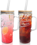 ANOTION Glass Cups with Lids and Straws - 24oz Tumbler with Handle Coffee Cups Glass Straws Glasses Mason Jar Cups Drinking Set Kitchen Essentials Coffee Bar Accessories House Warming Gifts New Home by ANOTION