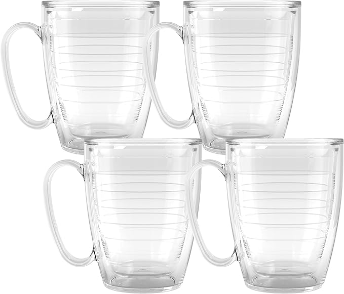 Tervis 16oz Clear Insulated Mug Collection - 4pk, Keeps Drinks Cold & Hot, Made in USA, BPA-free, Transparent, Reusable Coffee Cup by TervisTumblerCompany