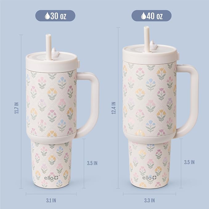 Ello Oasis 40oz Stainless Steel Water Bottle - Flower Quilt - Image 8
