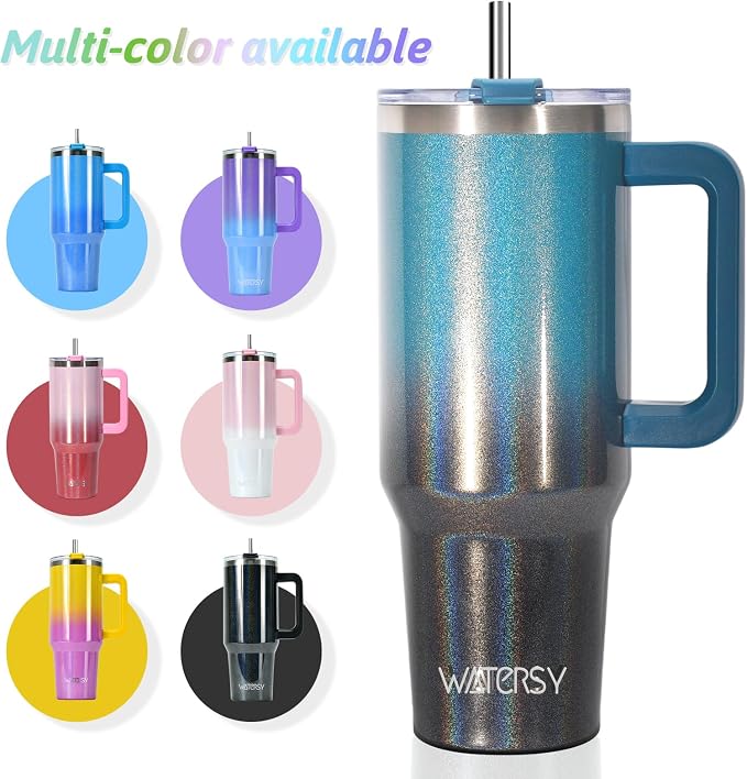 30 oz Shiny Tumbler with Handle and Straw,Stainless Steel Tumbler with Lid and Straw,Insulated Travel Mug(Cold for 34 Hours),Water Bottle for Iced Tea,Coffee (Black Blue) - Image 6
