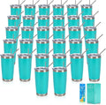 IEOVIEE 32 Pack, 20oz Stainless Steel Bulk Tumblers with Lids and Straws, Double Wall Insulated Travel Coffee Mug, Durable Powder Coated Tumbler Bulk Cup for Cold and Hot Drinks (Light Green) by IEVOIEE