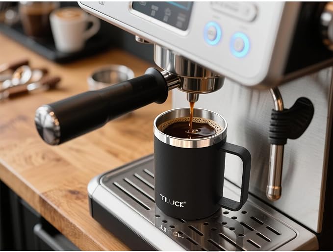 TILUCK 12 oz Insulated Coffee Mug with Lid, Double Wall Vacuum Insulated Travel Mug Cup with Handle for Hot or Cold Drinks（12oz，Matte Black） - Image 3