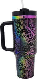 Hidden Cuss Word Tumbler 40oz Laser Engraved Funny Nurse Gift Swear Tumbler with Lid and Straw, Multicolor, Gag Gift Hidden Curse Words Stainless Steel Travel Mug (Black with Rainbow Underlay) by Handmade
