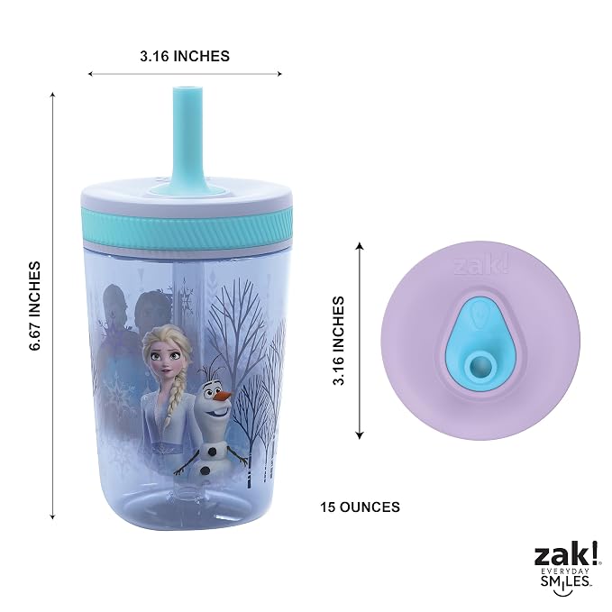 Zak Designs Disney Frozen II Movie Kelso Tumbler Set, Leak-Proof Screw-On Lid with Straw, Made of Durable Plastic and Silicone, Perfect Bundle for Kids (Frozen 2 Olaf, 15 oz, 2pc Set) - Image 8