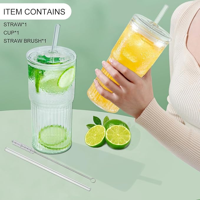 Luiaiog Glass Cups with Lids and Glass Straws, High Borosilicate 20OZ Tumblers for Coffee, Tea, Juice, Smoothies, Hot/Cold Drinks at Home, Office - Image 7