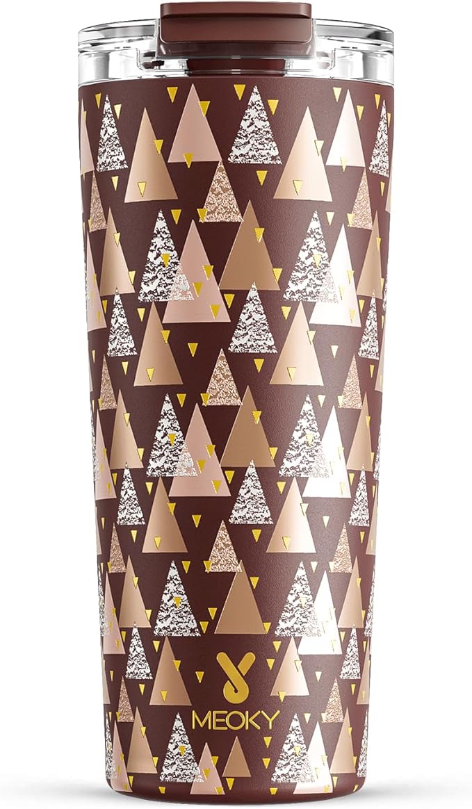 Meoky 24 oz Travel Coffee Mug with Leak-proof Lid, Stainless Steel Insulated Coffee Tumbler, Keeps Hot for 8 Hours or Cold for 24 Hours, Fits in Car Cup Holder (Cocoa Geometry) by MEOKY
