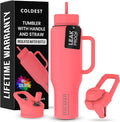Coldest Tumbler with Handle and Straw - 100% Leak Proof Insulated Tumbler with Lid and Straw (3 Lids) - Stainless Steel Tumblers for Women & Men - Cup Holder Friendly Base, 46 oz (The Cardinal) by Coldest