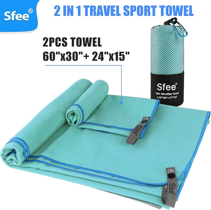 Sfee 2 Pack Microfiber Travel Towel, Quick Dry Towel Camping Towel Large Beach - Image 3