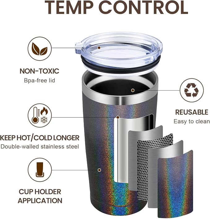 MEWAY 20oz Tumbler 8 Pack Double Wall Vacuum Insulated Travel Glitter Mug Bulk - Image 2