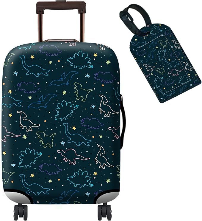 Luggage Cover Suitcase Protector Plus 1 Tag, Dinosaurs Space Travel Suitcase by BWEGRHE