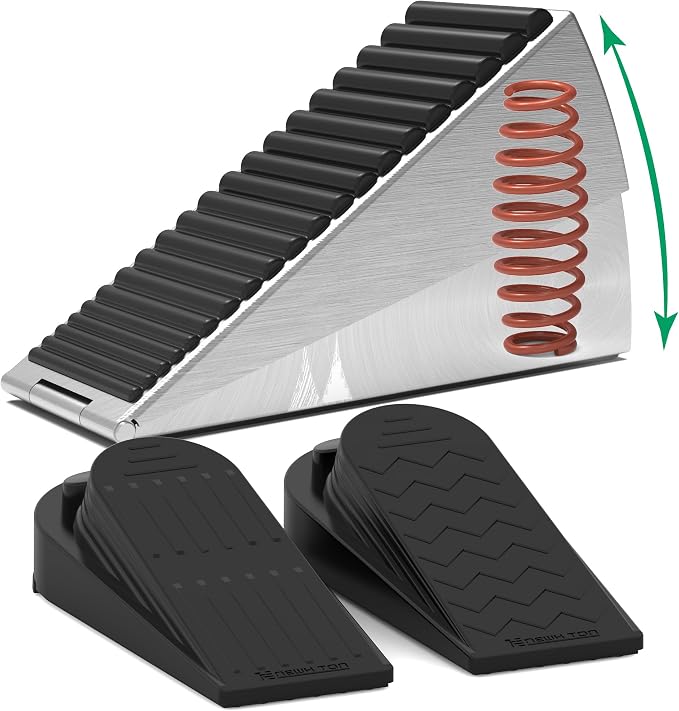 Door Stoppers for Bottom of Door Heavy Duty Adjustable Spring Loaded Rubber by Newkiton