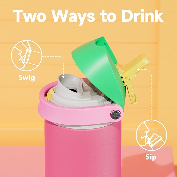 24 oz Insulated Water Bottle for Women: Meoky Stainless Steel Water Bottle with 2-in-1 Straw and Spout Lid - Leak Proof, Cold for 24 Hours, Fits in Car Cup Holder, BPA-Free for Sports Travel, Ruby - Image 4
