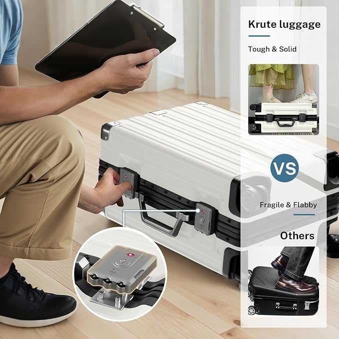 Krute Checked Aluminum Frame Suitcase 24 Inch Zipperless Luggages Hardside PC - Image 5