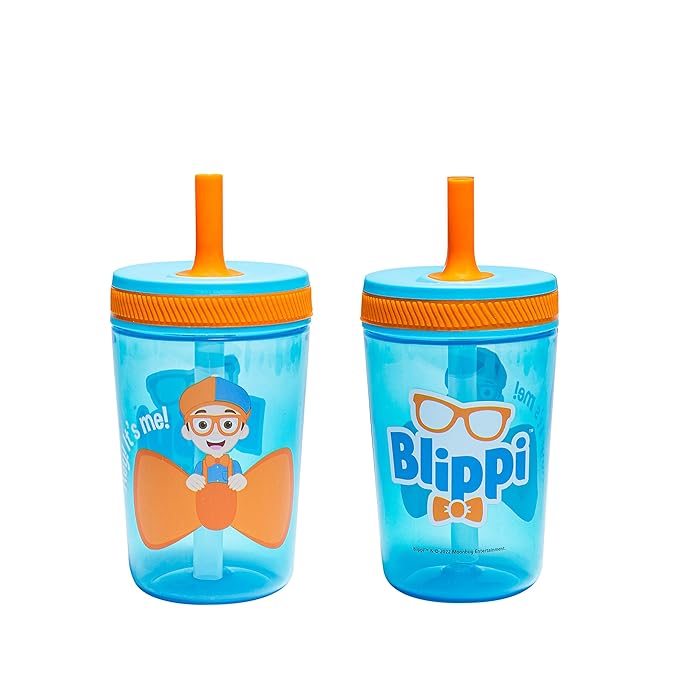 Zak Designs Blippi Kelso Toddler Cups For Travel or At Home, 15oz 2-Pack Durable Plastic Sippy Cups With Leak-Proof Design is Perfect For Kids (Blippi) by ZakDesigns