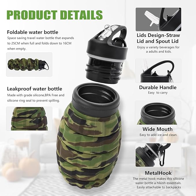 Collapsible Travel Water Bottle, Reuseable Silicone Foldable Water Bottles - Image 6