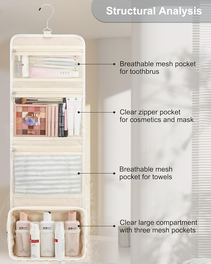 Relavel Hanging Toiletry Bag for Women, Hanging Makeup Organizer - Image 7