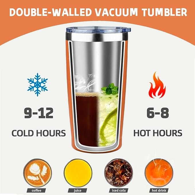 20 oz Tumbler with Lids and Straws, Stainless Steel Insulated Coffee Tumbler, Double Wall Vacuum Insulated Travel Mug Cup, Leakproof Thermal Coffee Cup for Hot and Cold Drinks (Orange) - Image 3