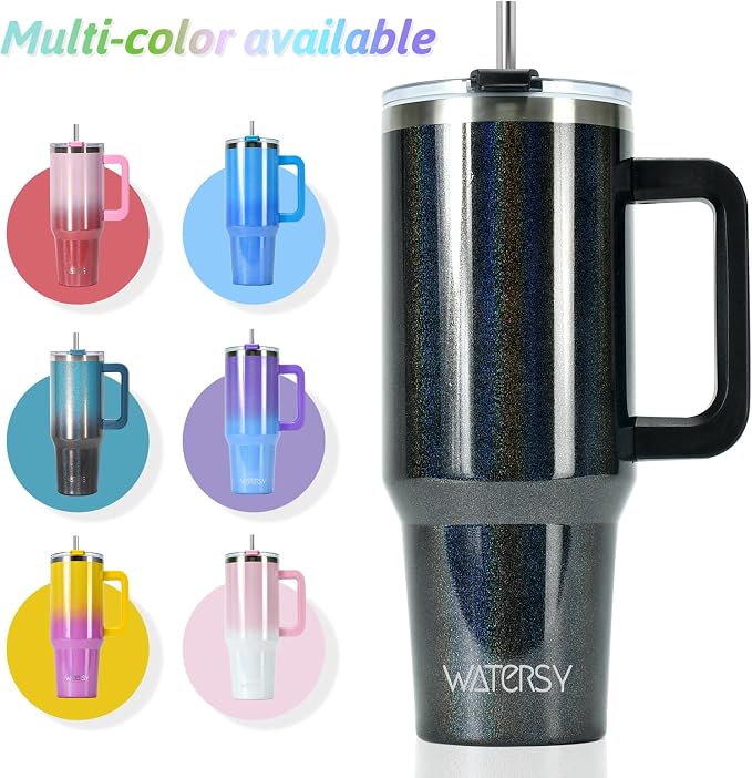 40 oz Shiny Tumbler with Handle and Straw,Stainless Steel Tumbler with Lid and Straw,Insulated Travel Mug(Cold for 34 Hours),Water Bottle for Iced Tea,Coffee (Black) - Image 6