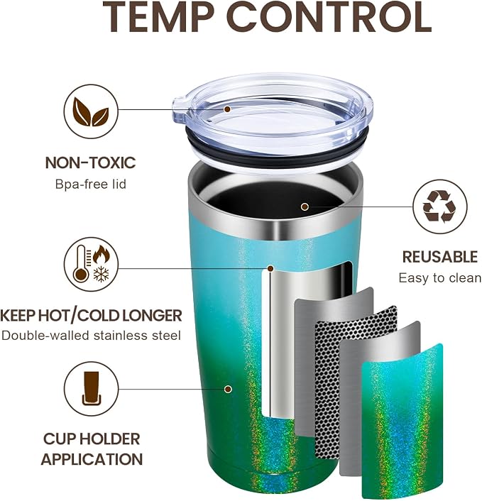 MEWAY 20oz Tumbler Double Wall Vacuum Insulated Travel Glitter Mug, Stainless - Image 2