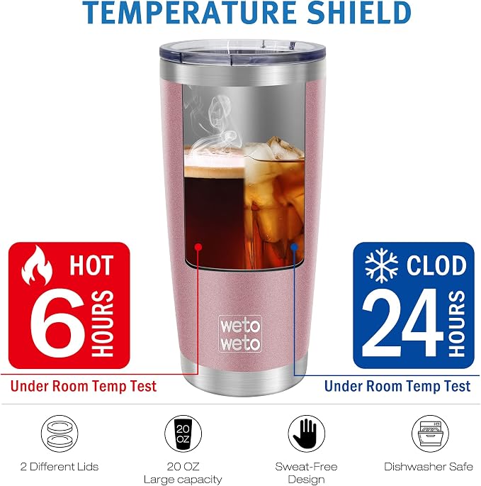 WETOWETO 20oz Insulated Stainless Steel Tumbler, Double Wall Vacuum Travel Coffee Mug, Powder Coated Tumbler Cup (Rose Gold,1) - Image 5