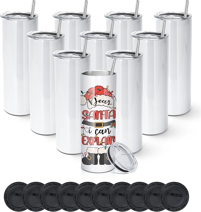 AGH 10 Pack 20 OZ Sublimation Tumblers Blank, Straight Skinny Tumbler with Metal Straw, Stainless Steel Double Layer Insulated Mug, Individually Box, Travel Tumblers by AGoodHopeforYou
